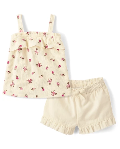 Baby And Toddler Girls Floral Ruffle 2-Piece Outfit Set