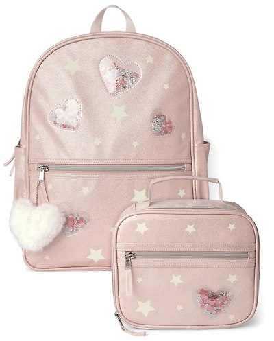 Girls Shakey Heart Backpack 2-Piece Set