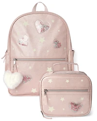 Girls Shakey Heart Backpack 2-Piece Set