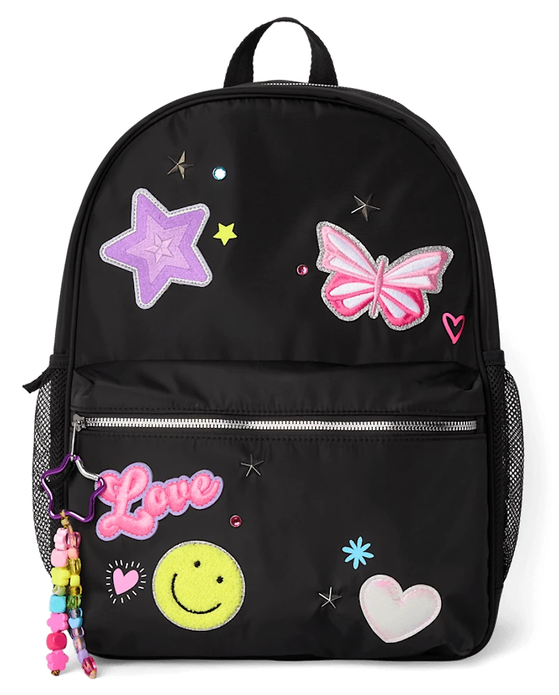 Girls Embroidered Patch Backpack 2-Piece Set