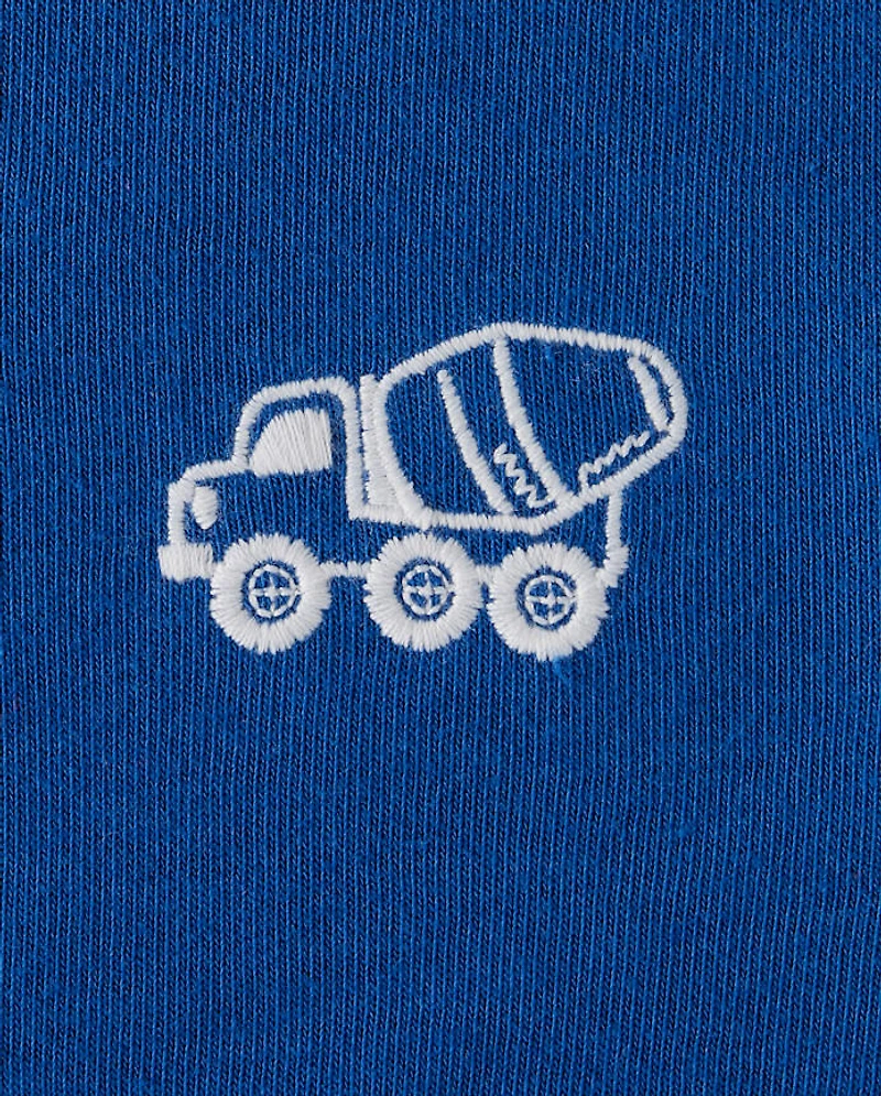 Baby And Toddler Boys Embroidered Construction Vehicle French Terry 2-Piece Outfit Set