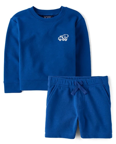 Baby And Toddler Boys Embroidered Construction Vehicle French Terry 2-Piece Outfit Set