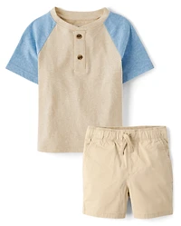 Baby And Toddler Boys Colorblock Marled 2-Piece Outfit Set