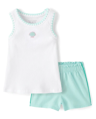 Baby And Toddler Girls Embroidered Seashell 2-Piece Outfit Set