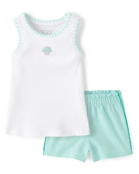Baby And Toddler Girls Embroidered Seashell 2-Piece Outfit Set