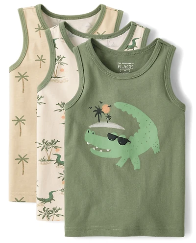Baby And Toddler Boys Crocodile Tank Top 3-Pack