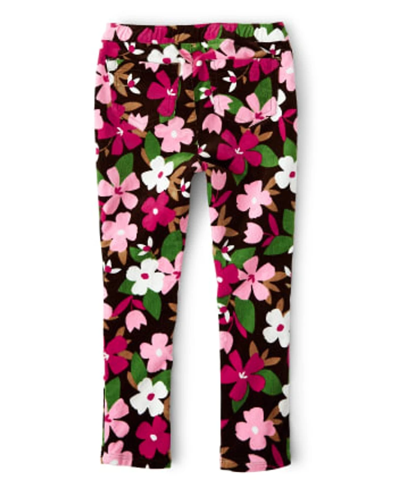 Girls Floral Corduroy Jeggings - Pony Club