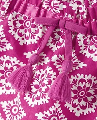 Girls Medallion Tassel Belted Shorts - Summer Sunsets