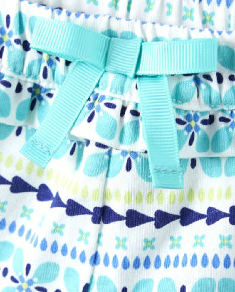 Girls Striped Ruffle Bow Shorts - Island Getaway