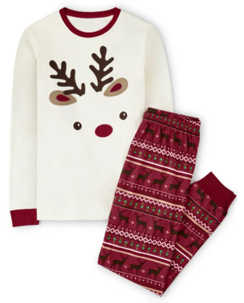 Adult Reindeer Fairisle Cotton 2-Piece Pajamas - Gymmies