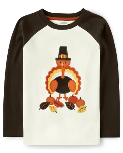 Boys Embroidered Turkey Raglan Top - Harvest