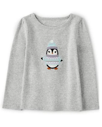 Girls Embroidered Penguin Top - Polar Party