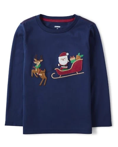 Boys Embroidered Santa's Sleigh Top - Ho