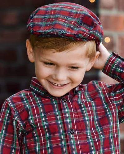 Boys Plaid Newsboy Hat - Family Celebrations Red