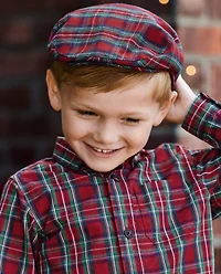 Boys Plaid Newsboy Hat - Family Celebrations Red