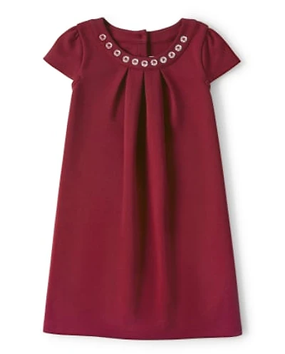 Girls Jeweled Ponte Dress - Family Celebrations Red
