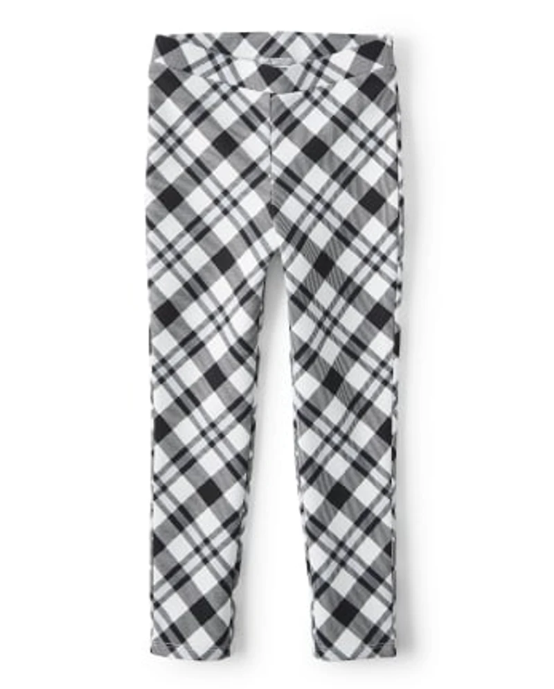 Girls Plaid Ponte Jeggings - Reindeer Cheer