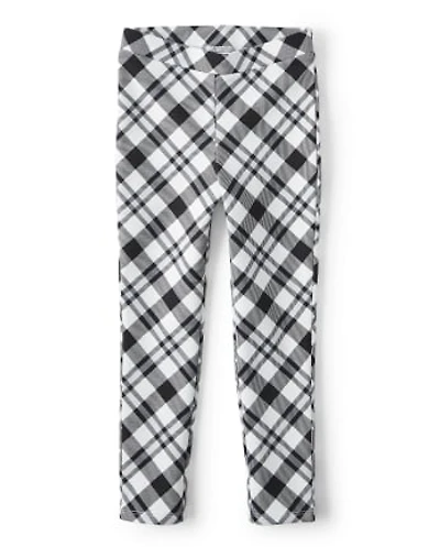 Girls Plaid Ponte Jeggings - Reindeer Cheer