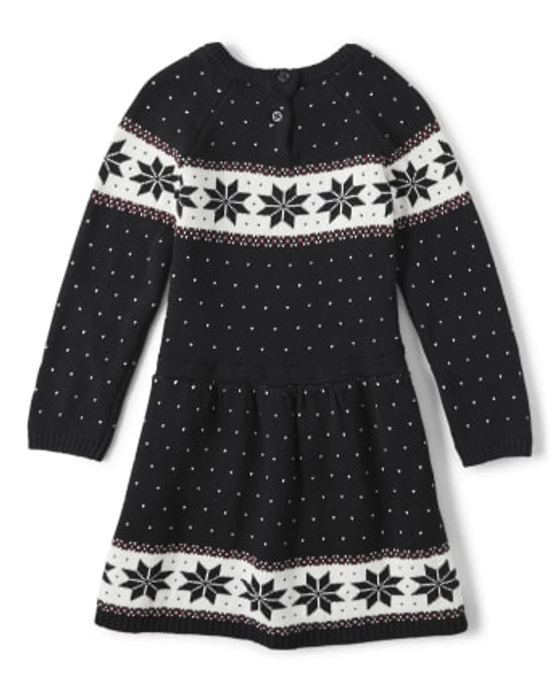 Girls Fairisle Sweater Dress - Reindeer Cheer