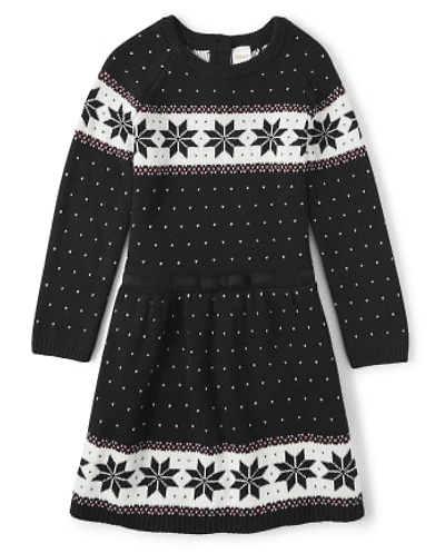 Girls Fairisle Sweater Dress - Reindeer Cheer