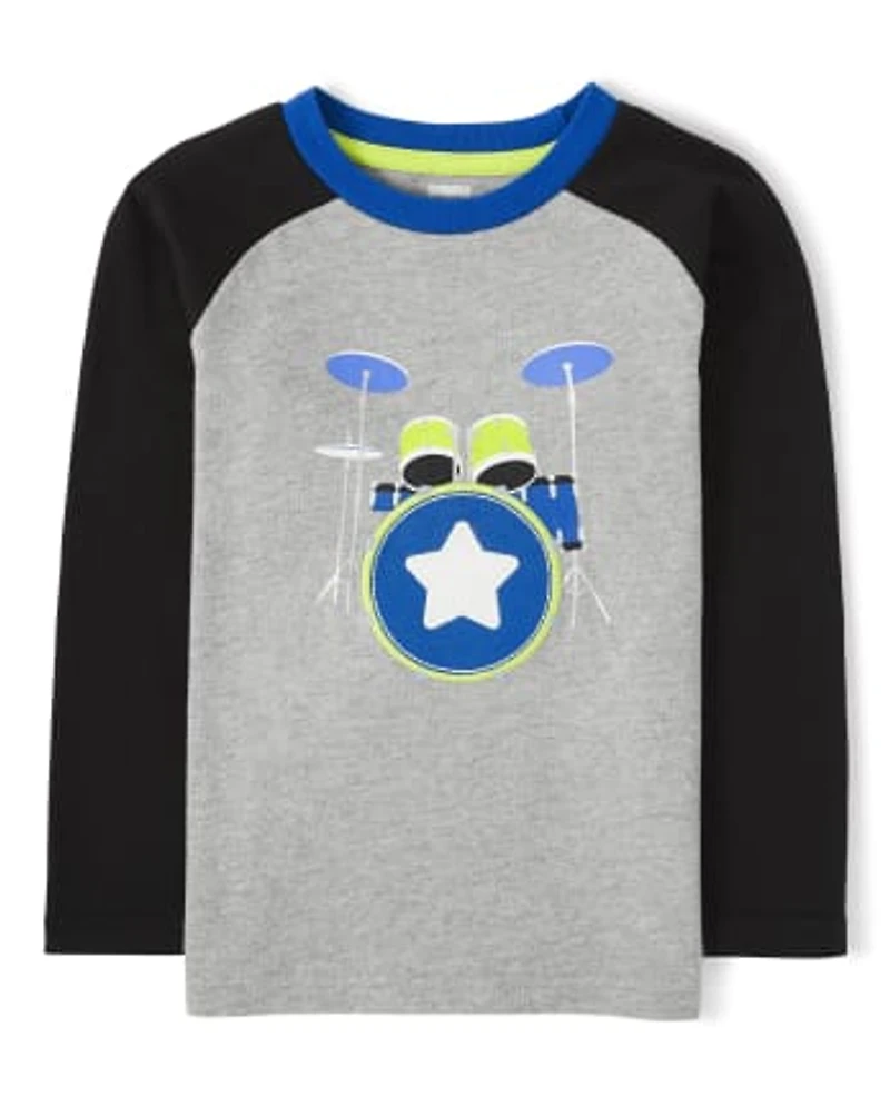 Boys Embroidered Drums Raglan Top - Rock Academy