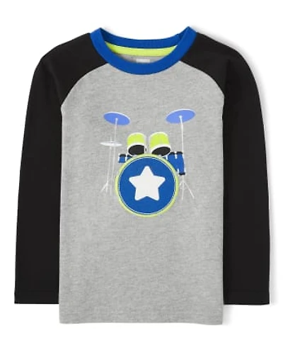 Boys Embroidered Drums Raglan Top - Rock Academy