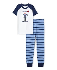 Pyjama en coton ajusté pour garçon avec motif robot anniversaire - Gymmies