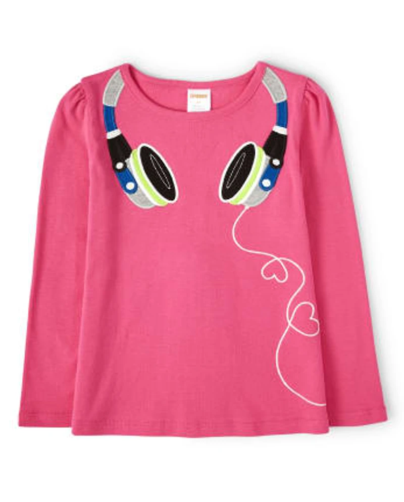 Girls Embroidered Headphones Top - Rock Academy