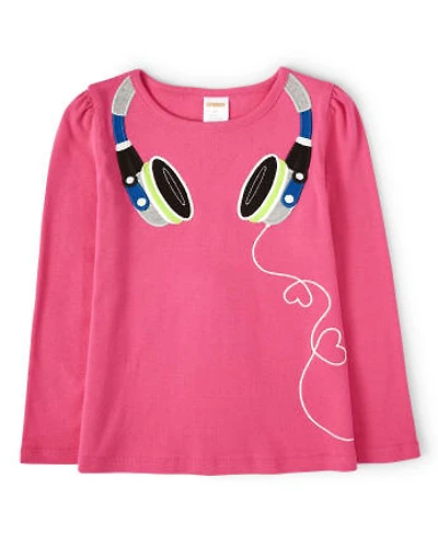 Girls Embroidered Headphones Top - Rock Academy