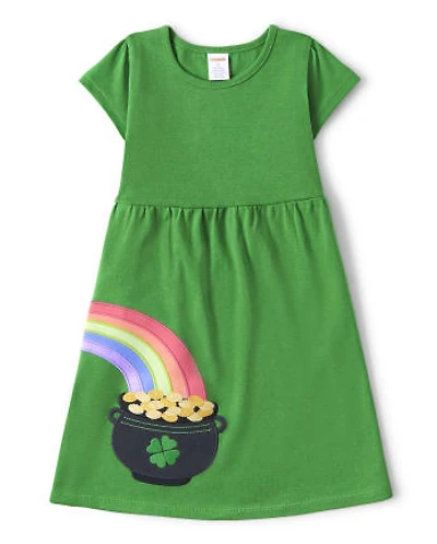 Girls Embroidered Rainbow Dress - Little Leprechaun