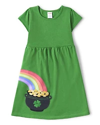 Girls Embroidered Rainbow Dress - Little Leprechaun