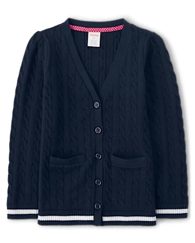 Girls Cable Knit Long Cardigan - Uniform
