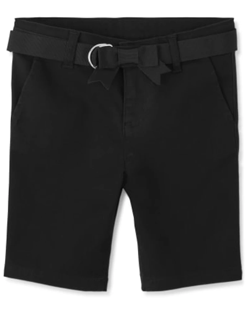 Girls Stain and Wrinkle-Resistant Belted Chino Shorts