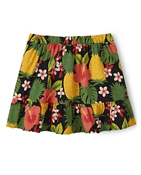 Girls Pineapple Ruffle Skort - Punch