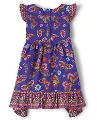 Girls Butterfly Hanky Hem Dress - Music Festival