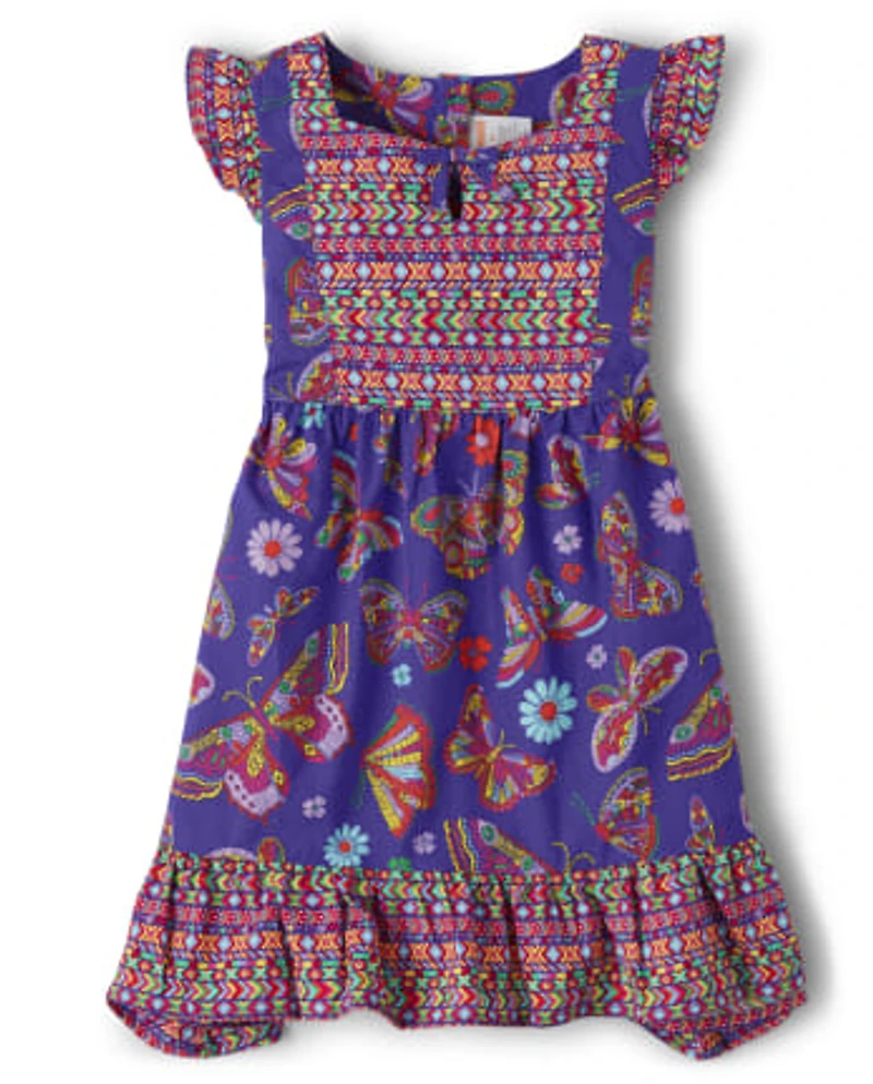 Girls Butterfly Hanky Hem Dress - Music Festival