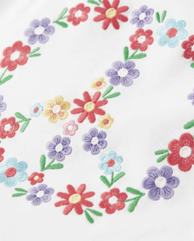 Girls Embroidered Peace Ruffle Top - Music Festival