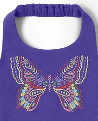 Girls Embroidered Butterfly Halter Top - Music Festival