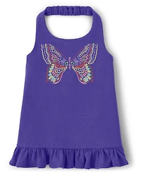 Girls Embroidered Butterfly Halter Top - Music Festival