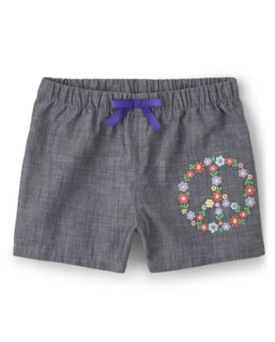 Girls Embroidered Peace Shorts - Music Festival