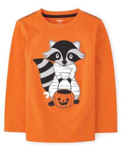 Boys Embroidered Raccoon Mummy Top - Trick or Treat