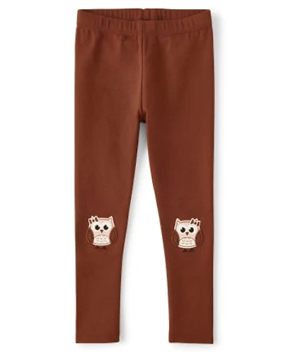 Girls Embroidered Owl Leggings - Autumn Harvest