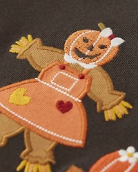 Girls Embroidered Fall Scene Top - Perfect Pumpkin