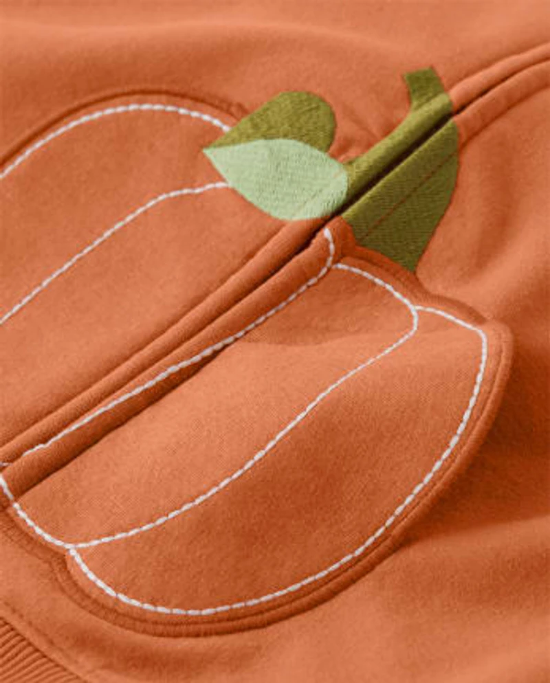 Girls Pumpkin Zip Up Hoodie - Perfect