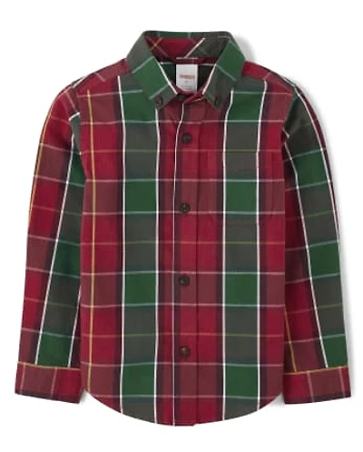 Boys Matching Family Plaid Button Up Shirt - Holiday Traditions