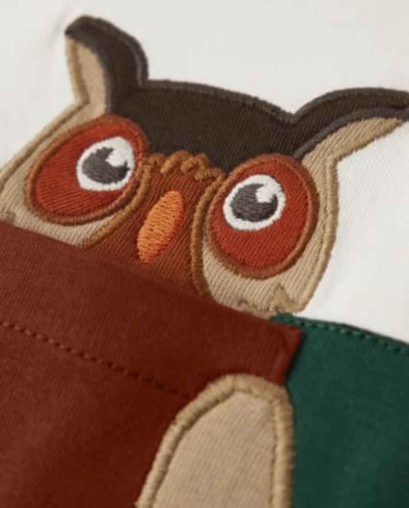 Boys Embroidered Owl Top - Autumn Harvest