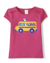 Girls Embroidered School Bus Ruffle Top - Future Artist