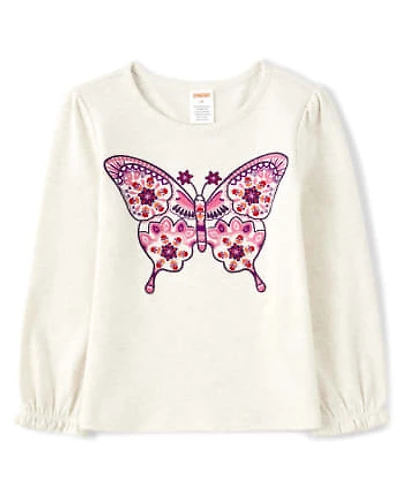 Girls Embroidered Butterfly Top - Spice Market