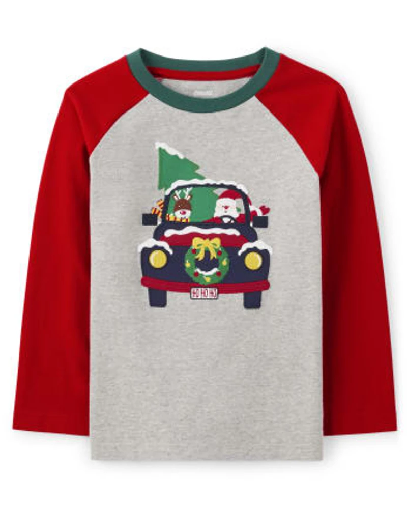 Boys Embroidered Truck Raglan Top - Holiday Express