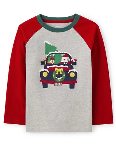 Boys Embroidered Truck Raglan Top - Holiday Express